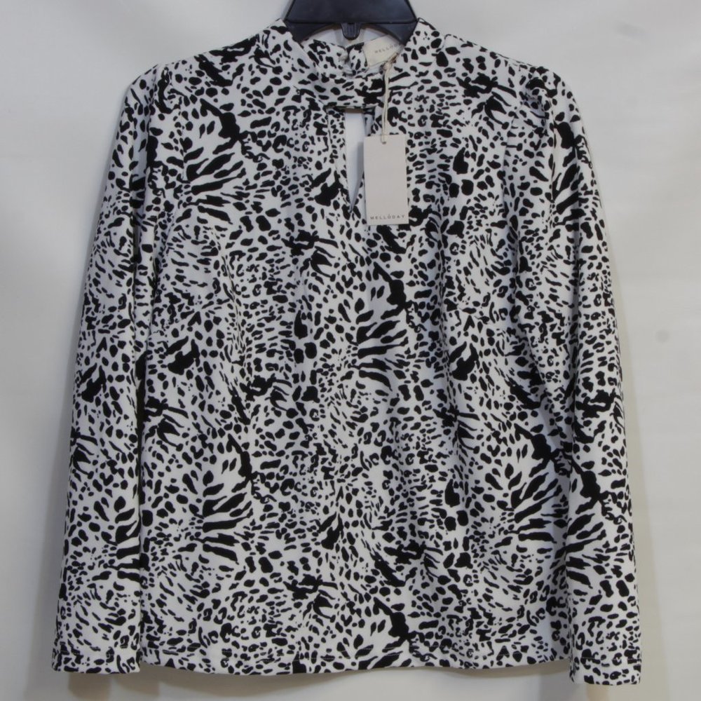 Melloday Long Sleeve Mock Neck Keyhole Open Chest Blouse Size Small NWT